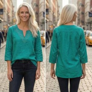 Nygard Teal Linen Tunic